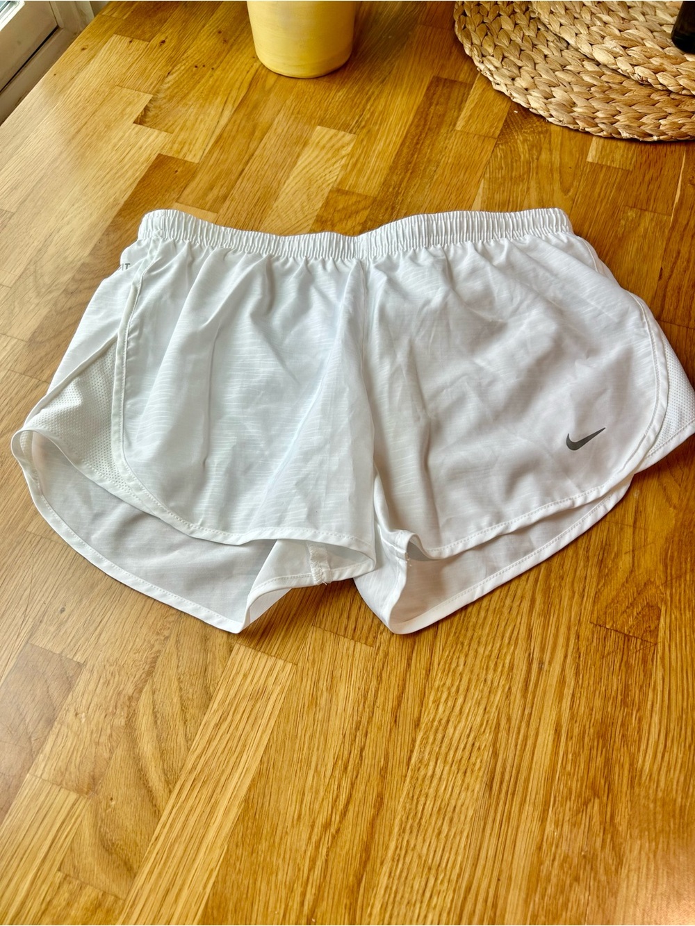NIKE - Women’s White Athletic Running Shorts with Grey Swoosh